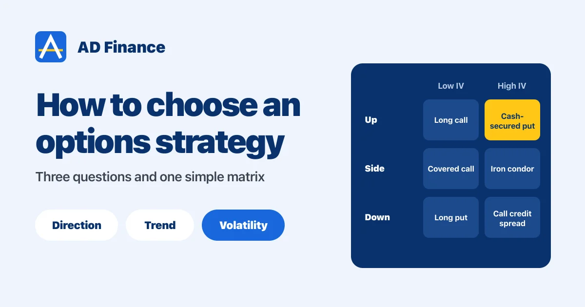 How to choose an options strategy - direction, trend and volatility, and a strategy matrix by stock direction and implied volatility
