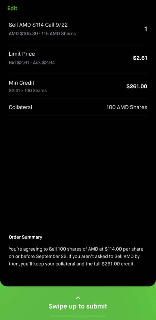 covered call robinhood final step